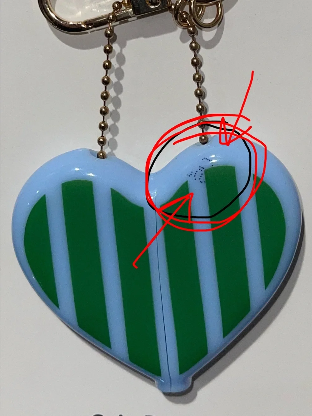 Silicone Heart Coin Pouch Keychain in Light Blue with Green Stripes NWT see pics
